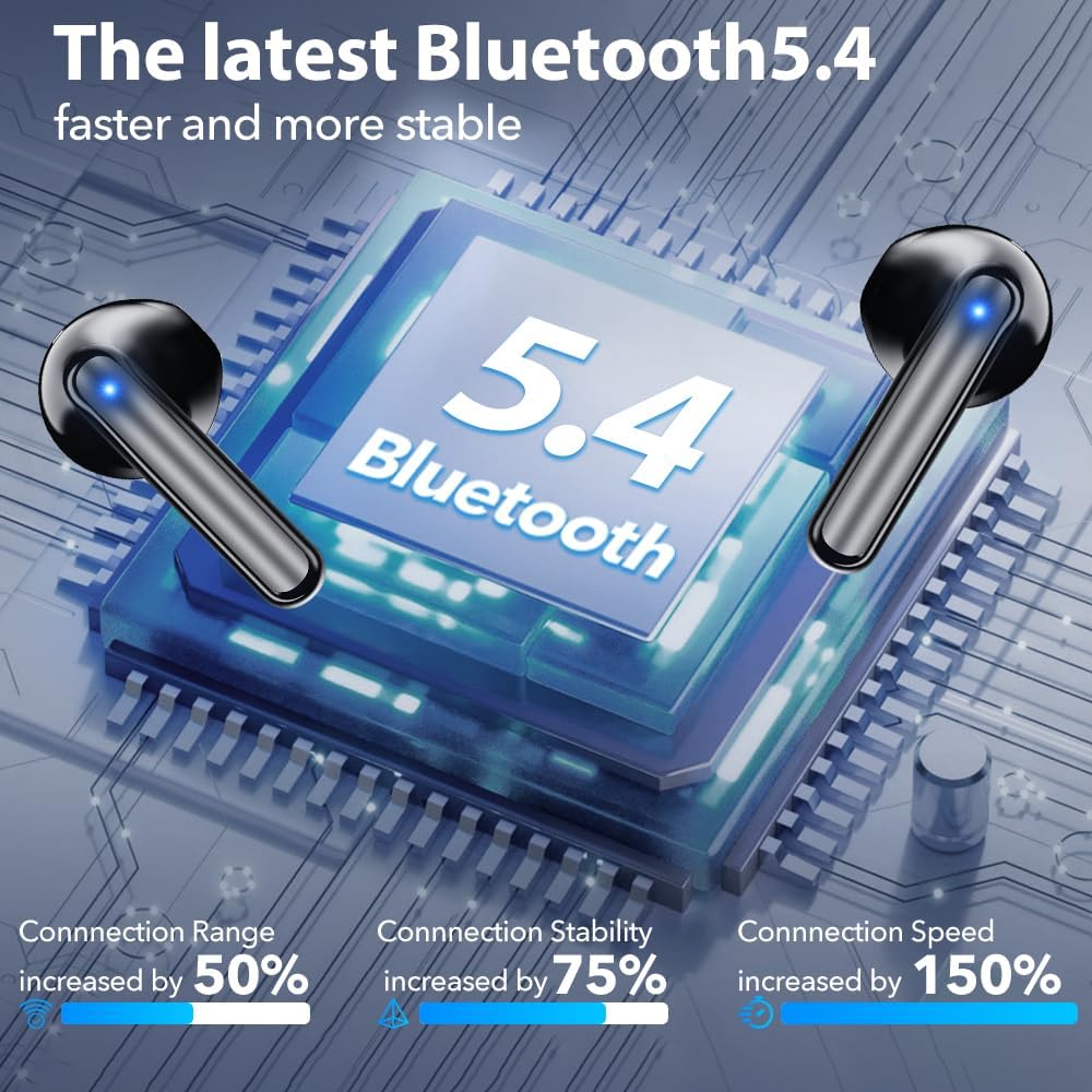 Bluetooth Kopfhörer Kabellos, 60 Std. Deep Bass Ohrhörer mit 4 Mikrofonen zur Geräuschunterdrückung, IP5 Wasserdichte Ohrhörer für iPhone Android Sport Bluetooth inalambricos (Pearl)
