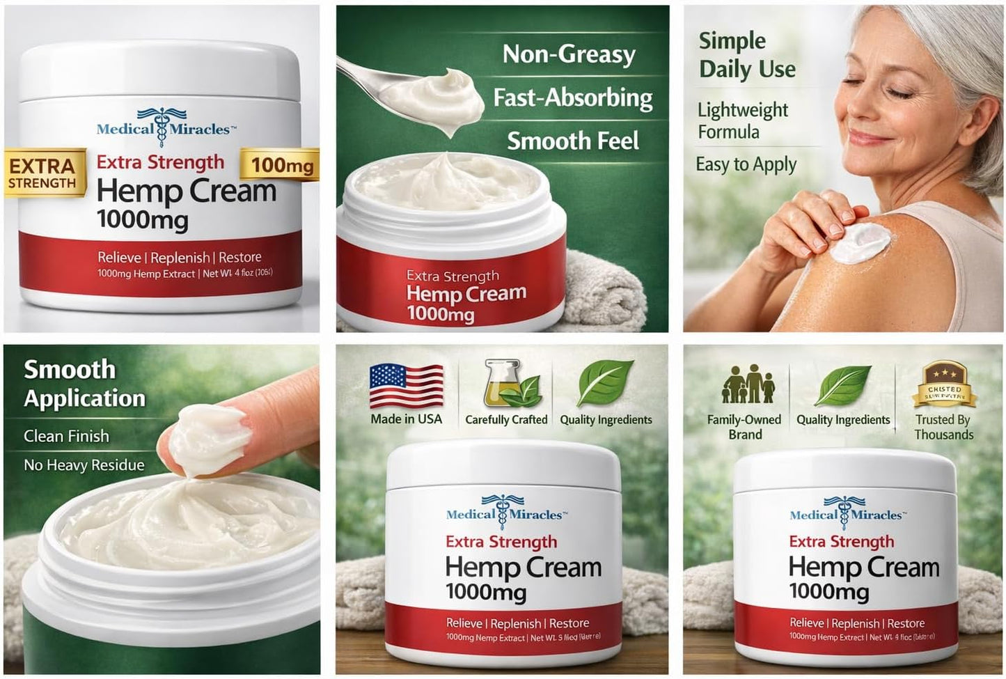 Medical Miracles Hemp Cream 1000mg – 4oz Topical Skin Cream – Fast-Absorbing, Non-Greasy Moisturizer – Premium Hemp Extract Formula for Daily Use