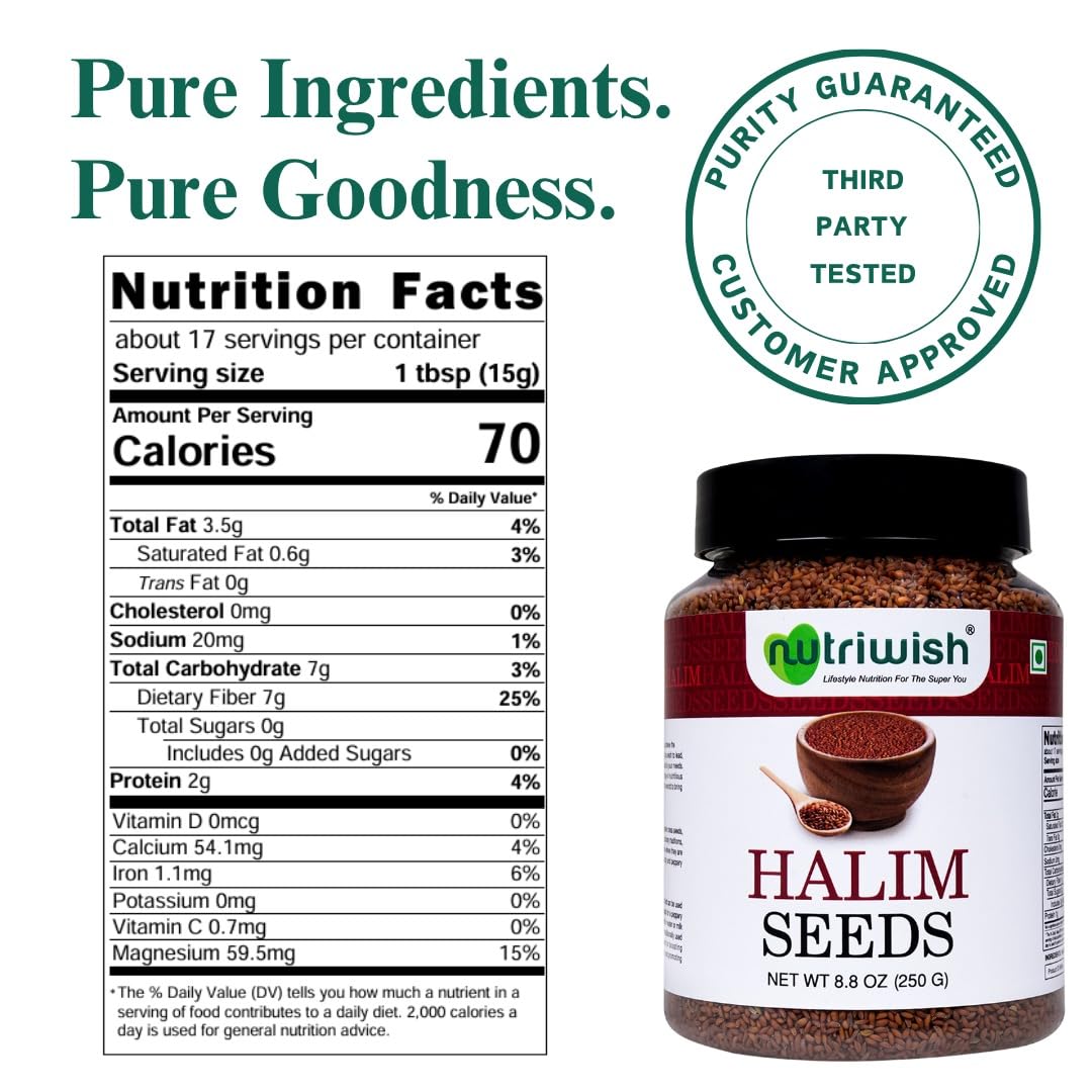 Nutriwish Halim Samen (Aliv/Gartenkresse-Samen), 250 g | Nährstoffreiche Superfood-Samen zum Verzehr | Perfekt für Salate, Suppen, Smoothies, Backwaren, Proteinsnacks & tägliche Wellness-Ernährung