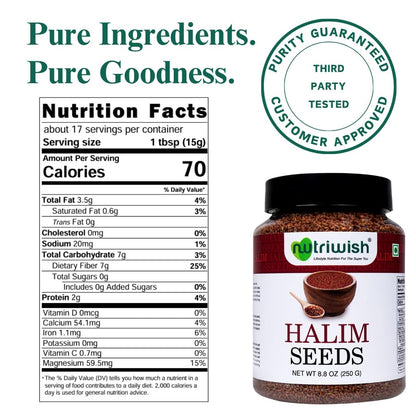 Nutriwish Halim Samen (Aliv/Gartenkresse-Samen), 250 g | Nährstoffreiche Superfood-Samen zum Verzehr | Perfekt für Salate, Suppen, Smoothies, Backwaren, Proteinsnacks & tägliche Wellness-Ernährung