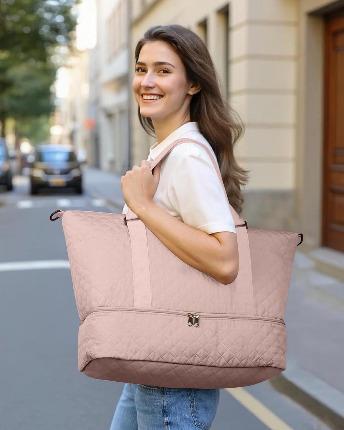 HOTOR Reisetasche - Große Weekender-Tasche für Frauen, Handgepäck mit Schuhfach, Übernachtungstasche mit Kulturtasche für Reiseutensilien und Reisezubehör, Schwarz, 34,0 x 45,0 x 20,0 cm