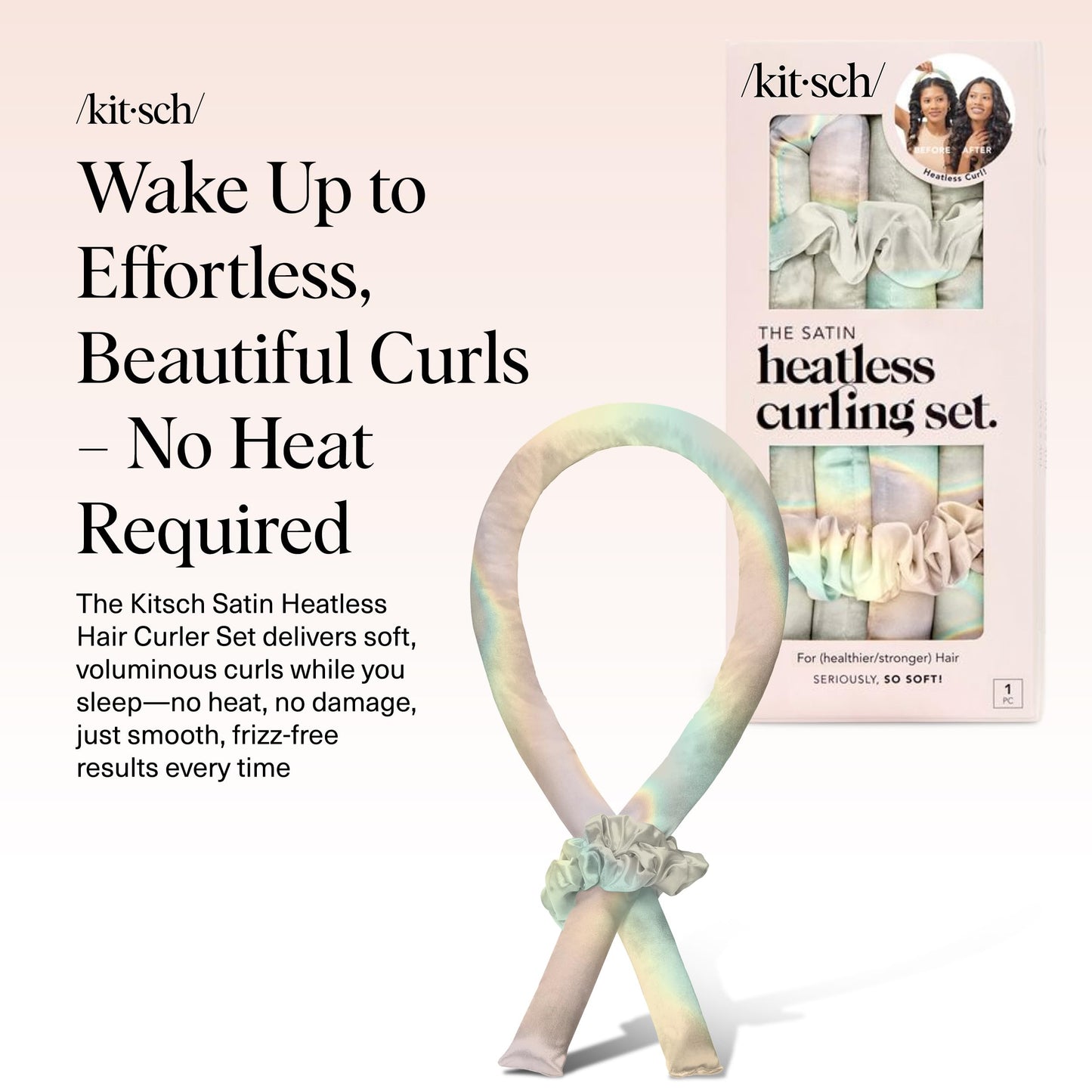 Kitsch Satin Heatless Lockenwickler Set – Hitzefreie Locken über Nacht mit 34" Haarwickler & 2 Satin Scrunchies – Bequeme Haarwickler zum Schlafen für frizzfreies, hitzefreies Styling – Sunset Tie Dye