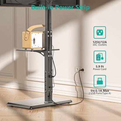 WALI Rolling TV Stand with Power Outlet & AV Shelf, Mobile Tall TV Stand Mount on Wheels for 34-75 inch TV up to 110 lbs, Swivel Height Adjustable TV Cart with Wood Base for Bedroom(TVDVD-6PRW), White