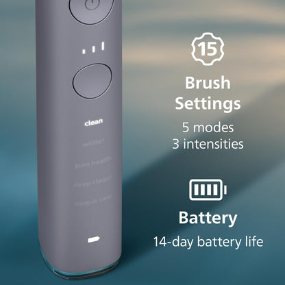 Philips Sonicare DiamondClean Smart 9500 Electric Toothbrush - Sonic Toothbrush with App, Pressure Sensor, 15 Brushing Settings, Replacement Reminder, USB Charging Travel Case, Black, Model HX9923/11