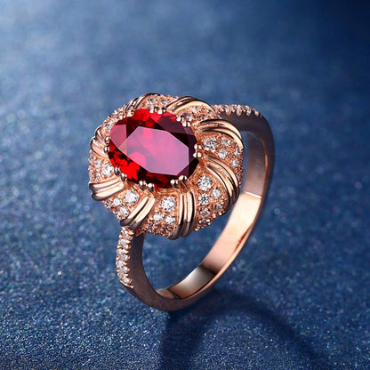 Aienid 18Ct Rose Gold Promise Ring for Friends Oval Cut Ruby with Diamond Wedding Rings for Women