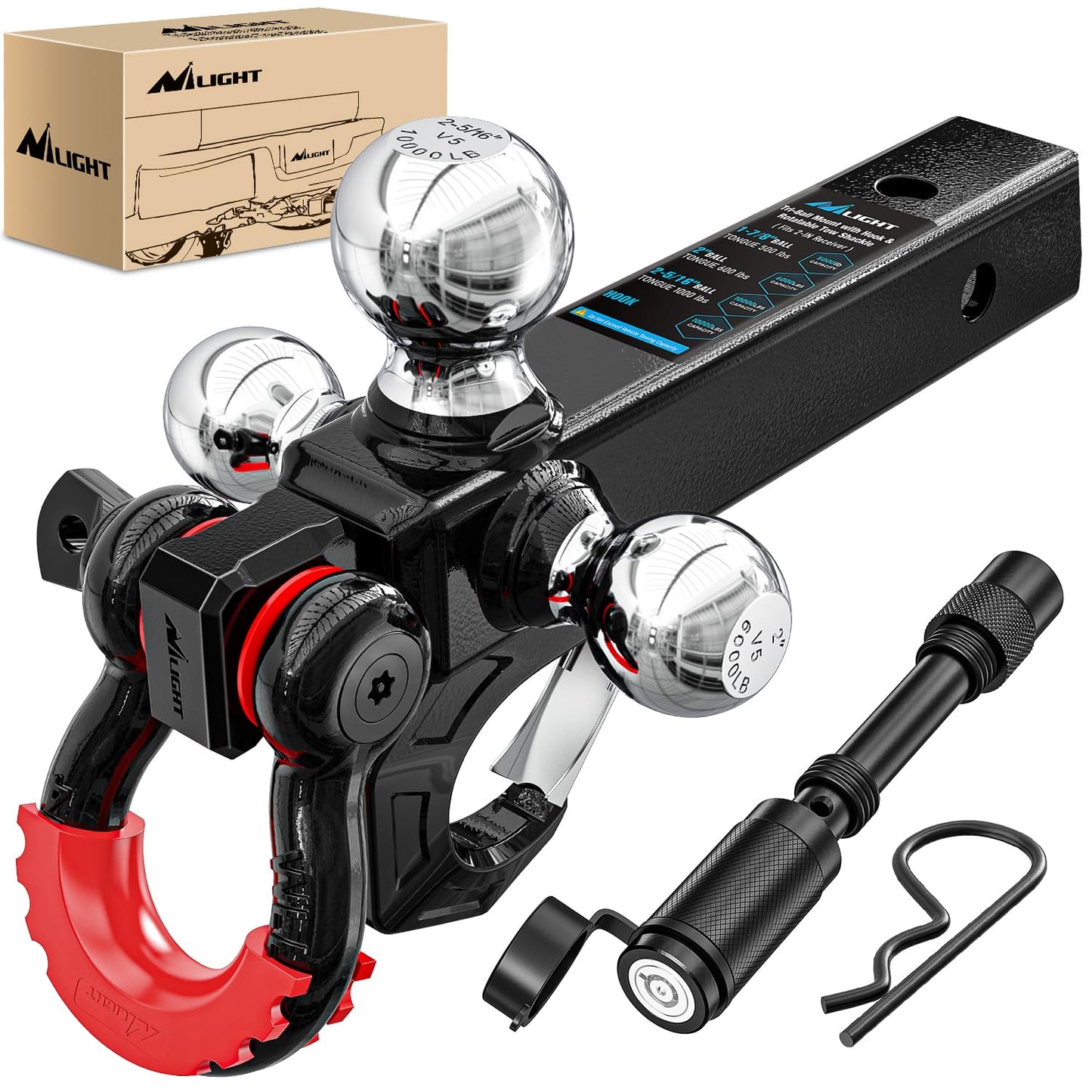 Nilight Anti-Theft Shackle Hitch Receiver 2Inch 45000 LBs Breaking Strength 3/4" Anti-Theft D Ring Shackle 5/8" Trailer Hitch Lock Pin Heavy Duty Solid Towing Kit for Trucks Off Road (Black)
