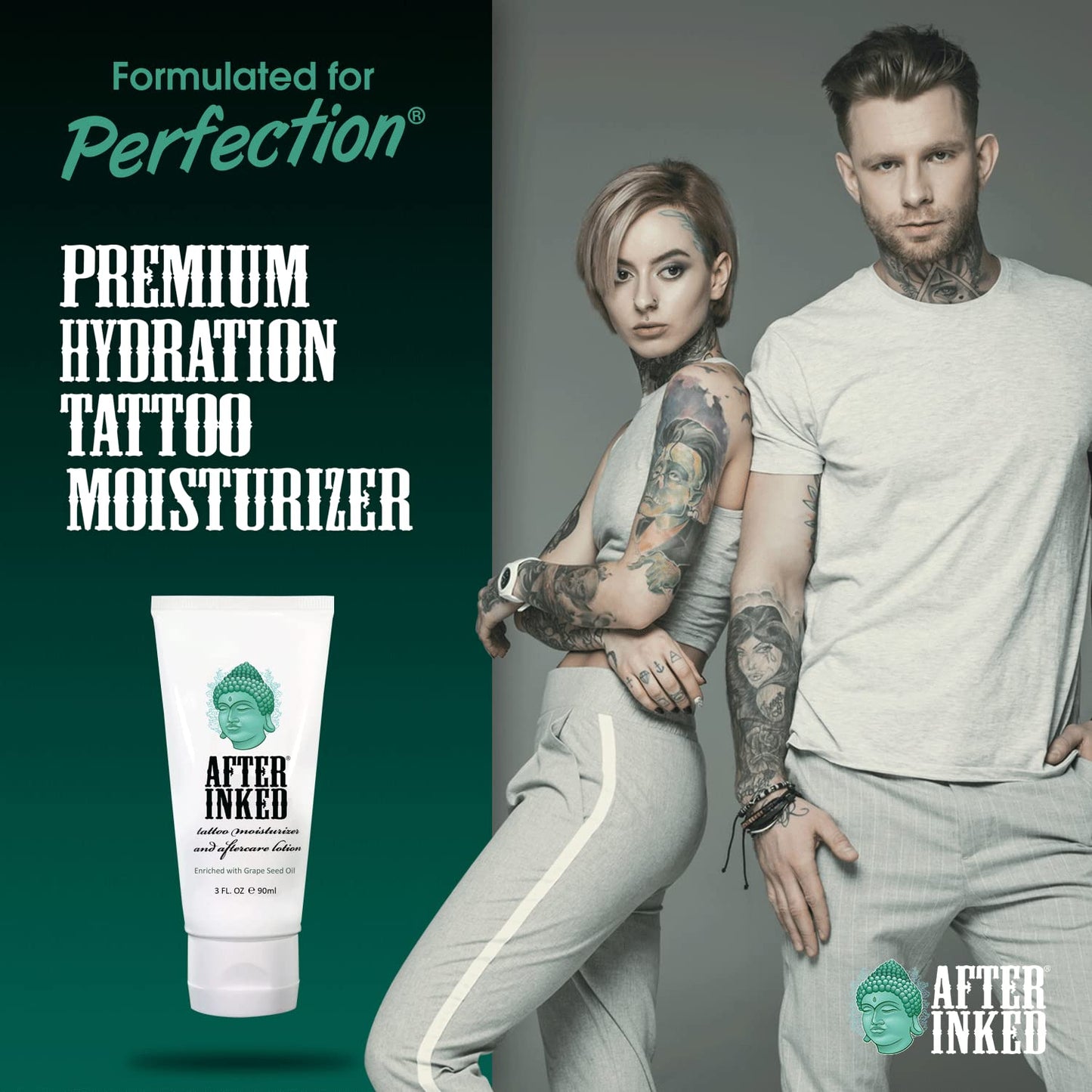 After Inked Tattoo Aftercare Lotion – Moisturizing Balm for Inked Skin, As Seen on INK MASTER – Hydrating Cream with Grape Seed Oil, Skin Nourishment & Daily Maintenance– 3 Fluid oz Tube (12-Pack)