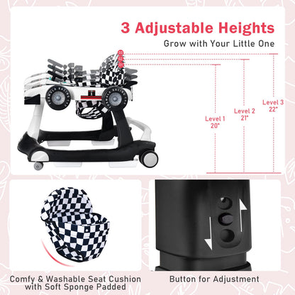 BABY JOY 4-in-1 Baby Walker, Foldable Activity Walker with Adjustable Height & Speed, Music, Lights, Anti-Rollover, Toddler Push Walker, Baby Walker with Wheels for Boys Girls 6-18 Months (Pink)