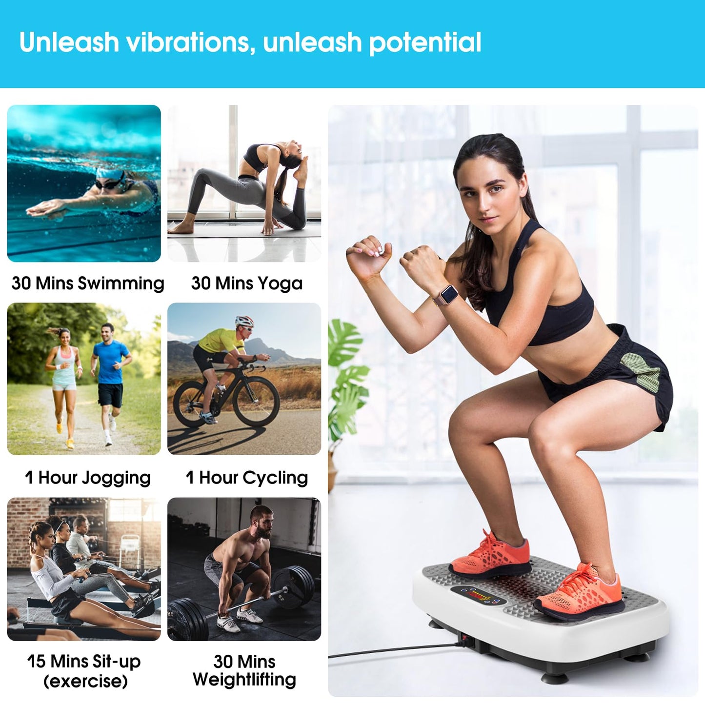 SoftGym Waver Vibration Plate Exercise Machine for Lymphatic Drainage Weight Loss,120 Speed Levels Vibrating Platform with Resistance Bands,Full-Body Workout Equipment for Muscle Activation