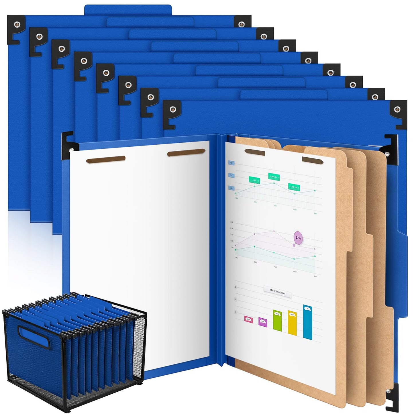 Henoyso 10 Pcs Hanging Classification File Folders, Letter Size Red Folders with 3 Pressboard Dividers, 8 Fasteners, 4 Inch Expansion, 1/3-cut Top Tab for Medical Records and File Cabinet Organizer
