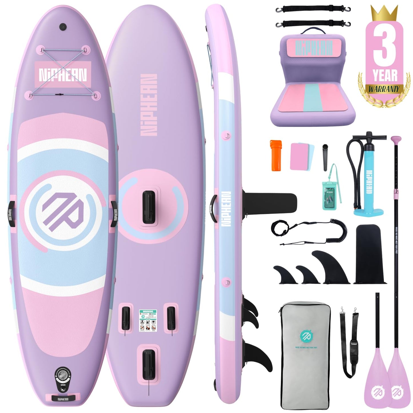 Niphean（Ultra-Light） Inflatable Paddle Board with StabilTrac Fin and Durable SUP Accessories, 10' Stand Up Paddle Boards for Adults & Youth, Versatile Yoga Paddle Board, Gift Ideas