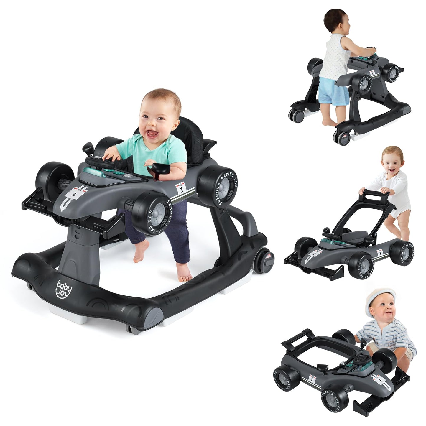 BABY JOY 4-in-1 Baby Walker, Foldable Activity Walker with Adjustable Height & Speed, Music, Lights, Anti-Rollover, Toddler Push Walker, Baby Walker with Wheels for Boys Girls 6-18 Months (Pink)