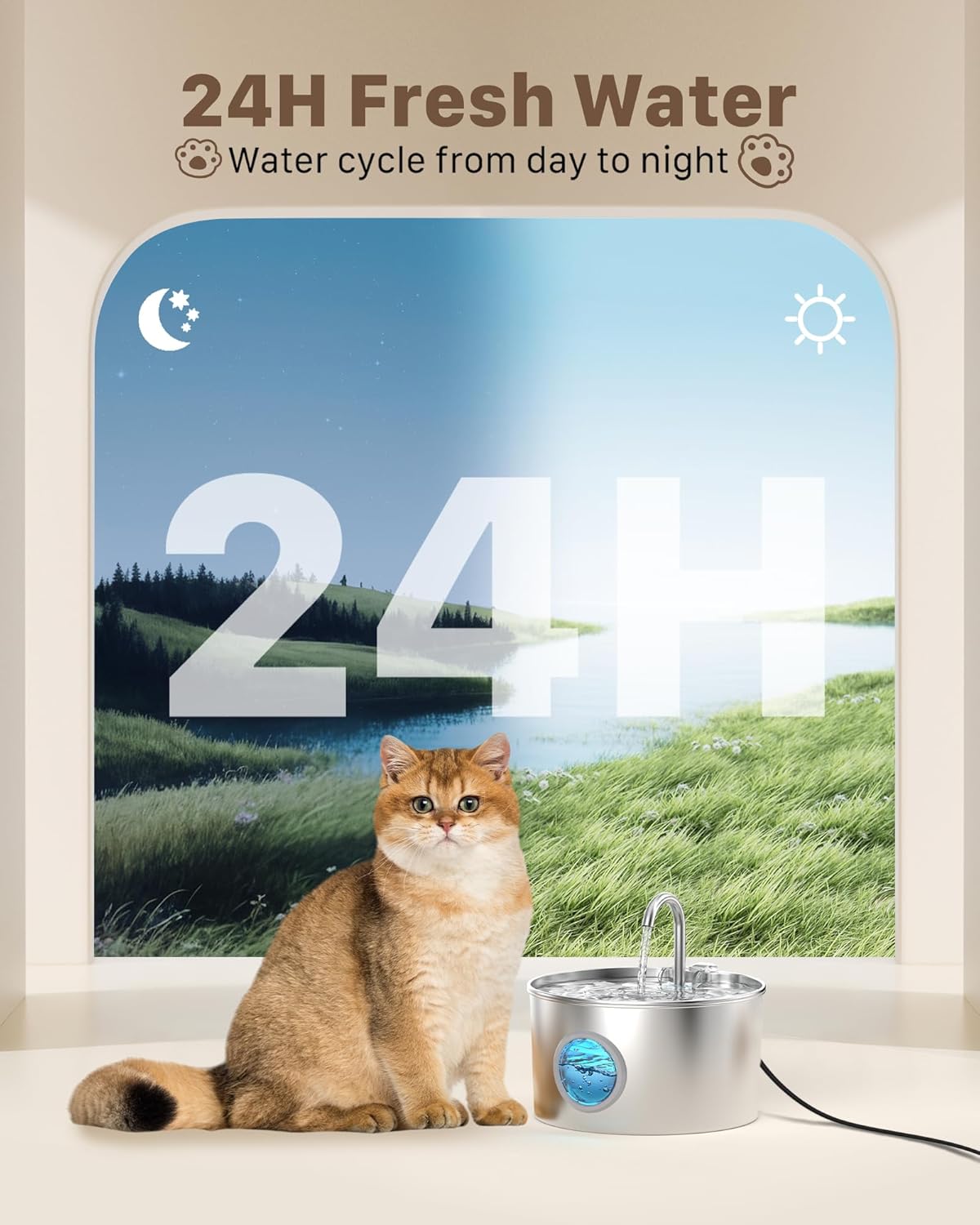 Katzen-Trinkbrunnen aus Edelstahl: Katzenbrunnen - 2,2L/74oz Wasserbrunnen für Katzen - Trinkbrunnen für Katzen - Automatischer Haustierwasserspender - Hundenapf - für Haustiere & Kleintiere