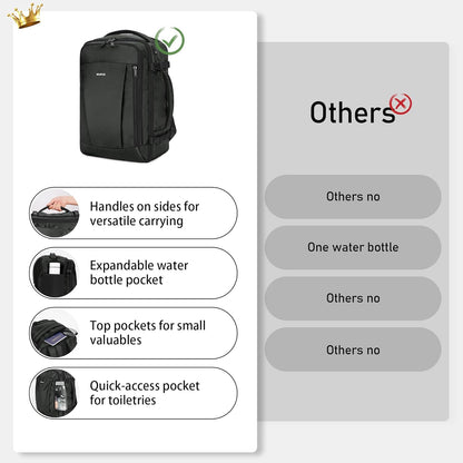 ECOHUB 16'' Reise-Rucksack Handgepäck Unterseat-Rucksack Persönlicher Gegenstand Flugzeug-Reisetasche mit 13 Taschen Handgepäck Flaschenhalter USB-Ladeanschluss Casual Daypack für Frauen Männer Schwarz