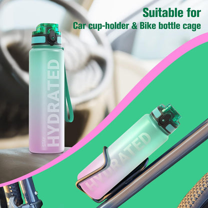 Sahara Sailor Trinkflasche, 950ml Motivations-Sportflasche mit Zeitmarkierung – Trinkzeiten – Tritan, BPA-frei, weite Öffnung auslaufsicher, Fast-Flow-Technologie mit Reinigungsbürste (1 Flasche)