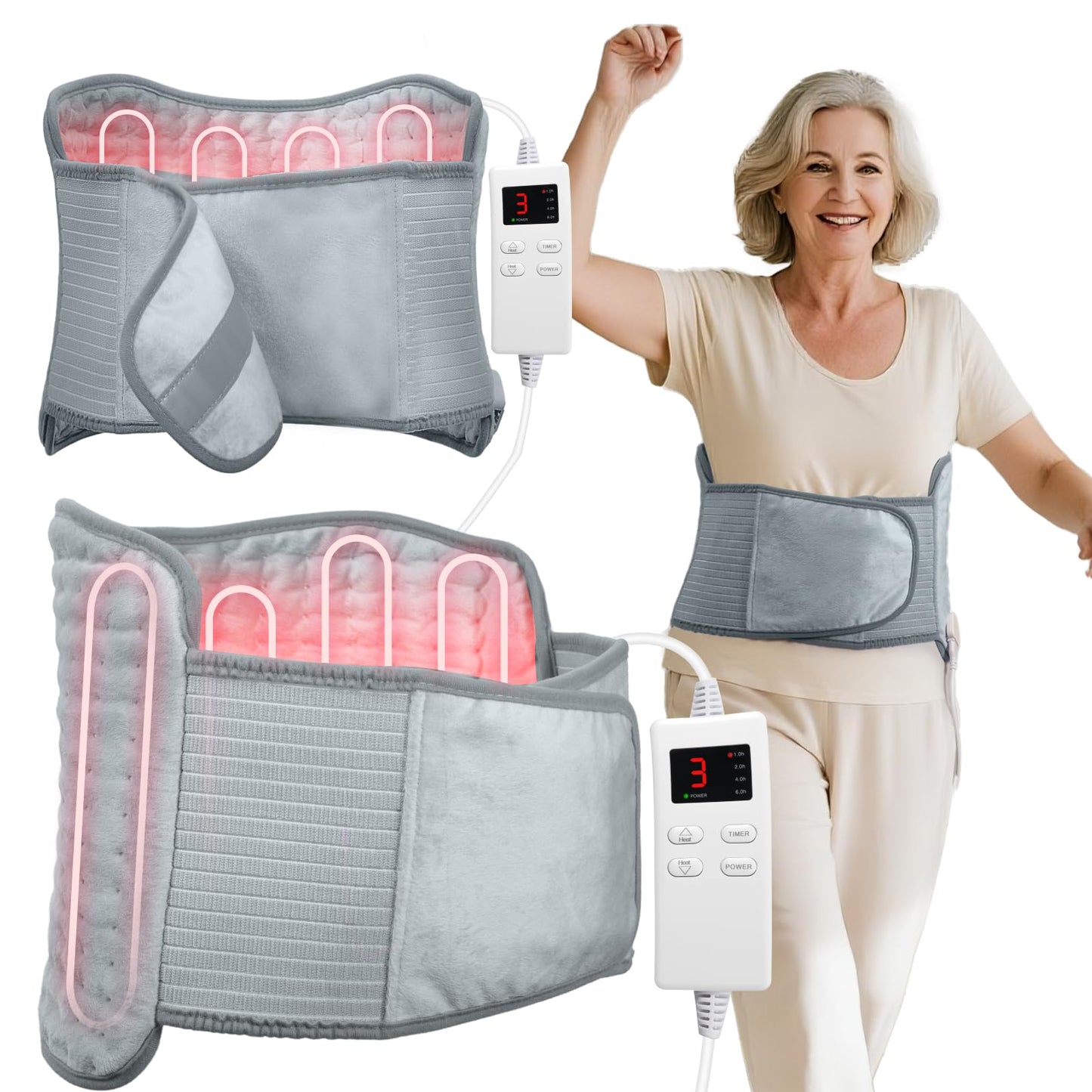 Heating Pad for Period Cramps, Upgraded Wrap Heating Pad for Back Pain Relief, Large 12''x 24''Heat Pad +26" Belt Adjustable 4 Timer 6 Heat Level Auto Shut Off, Christmas Birthday Gifts for Women Mom