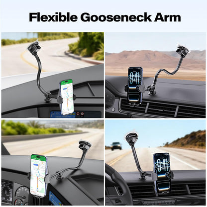 APPS2Car 14'' Gooseneck Car Phone Holder,Heavy Duty Phone Holder for Truck, [Flexibile Long Arm] [Anti Shake stabilizer] Windshield Car Phone Mount Suction Cup,Fit for iPhone, Samsung (Mirror Black)