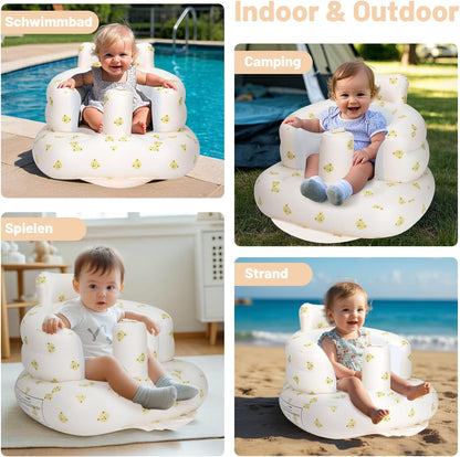 Aufblasbarer Babysitz, aufblasbarer Babystuhl für Babys ab 3 Monaten, aufblasbarer Sommerstuhl mit integrierter Luftpumpe, Baby-Bodensitz zum Sitzenlernen, Spielen, Campen, Orange