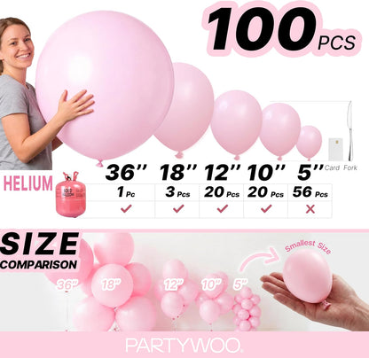 PartyWoo Light Pink Balloons 100 pcs Different Sizes of 36 18 12 10 5 Inch Pastel Baby Pale Pink Balloon Arch Kit Garland for Baby Shower Valentine's Day Princess Birthday Party Decorations Pink-Y48