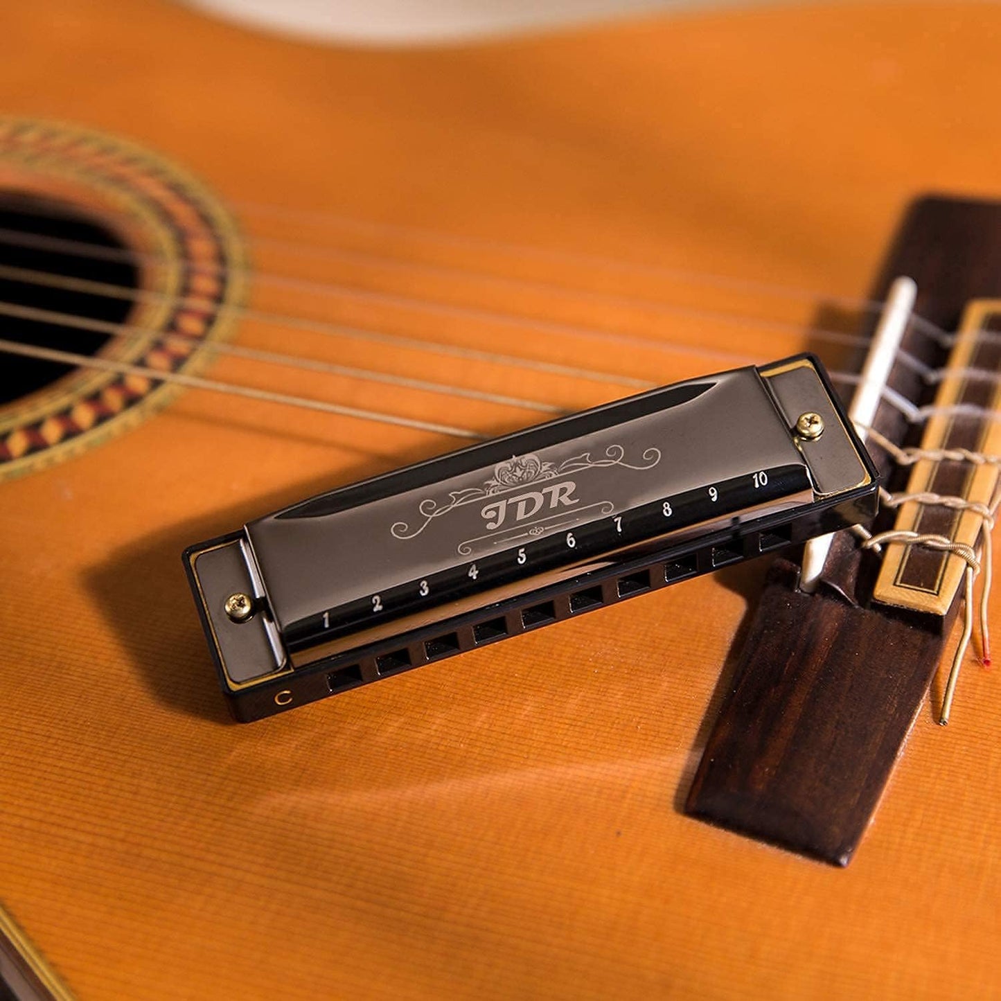 JDR Mundharmonika C, Blues-Mundharmonika in C, 10-Loch, 20 Töne mit Etui, Standard diatonisch für Anfänger, Erwachsene, Profis, Lehrer, Eltern, Schüler, Schwarz, Neujahrsgeschenk