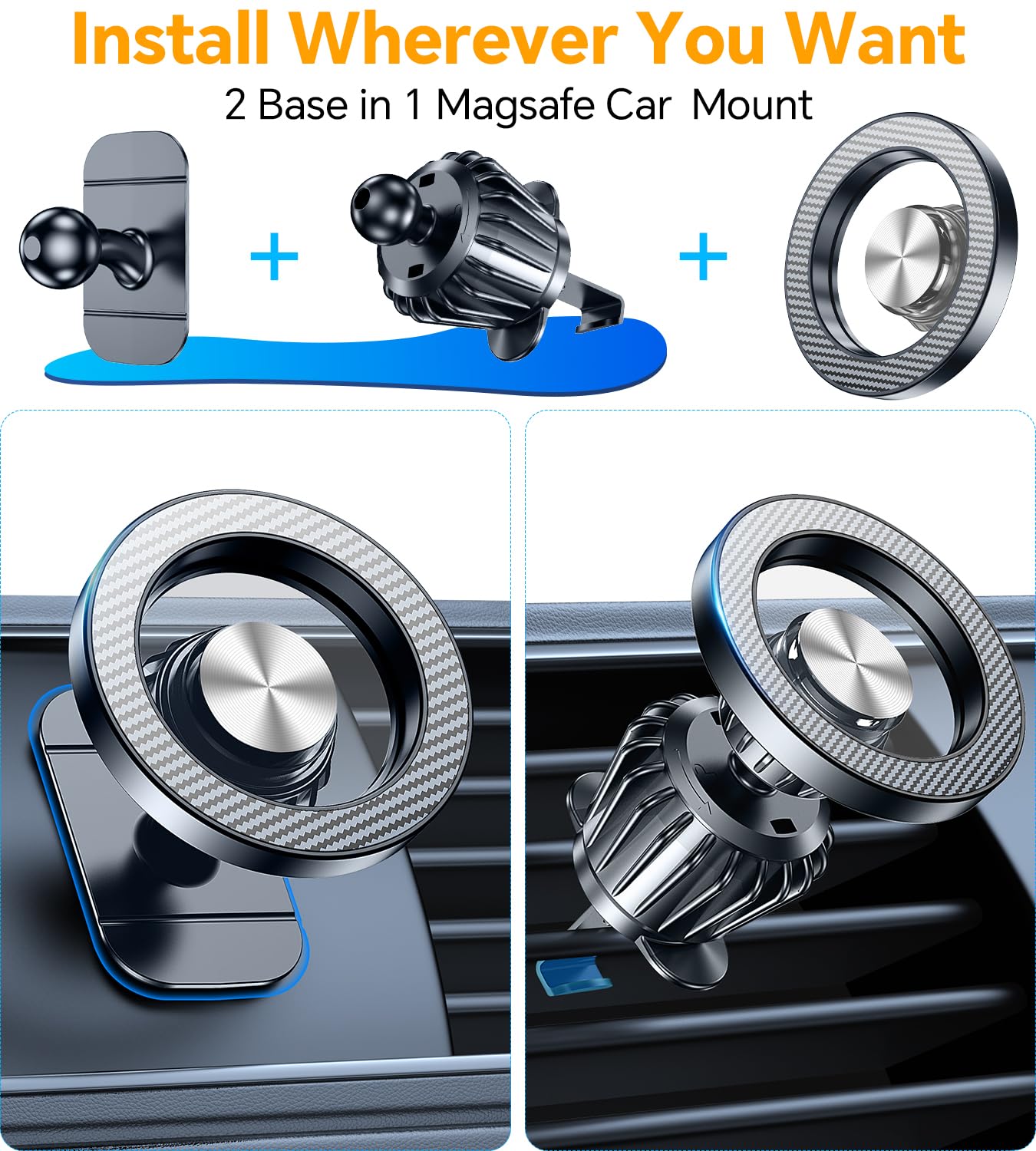 Kaistyle for Magsafe Car Mount【Strong Magnets】Magnetic Phone Holder for Car Phone Holder Mount Dash Mounted Holders Phone Holders for Your Car Accessories for Women Men for iPhone 17 Pro Max 16 15 14