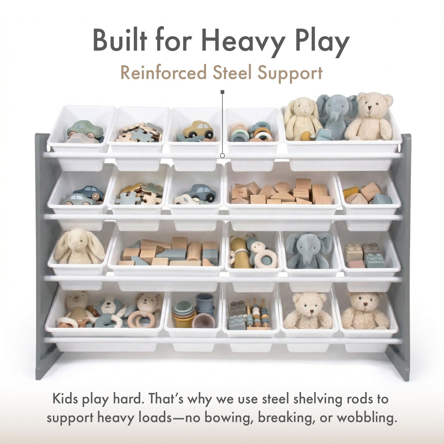 Humble Crew Toy Storage Organizer with 20 Removable Storage Bins for Kids Playroom, 4-Tier Toddler Toy Organization and Storage, Natural/White