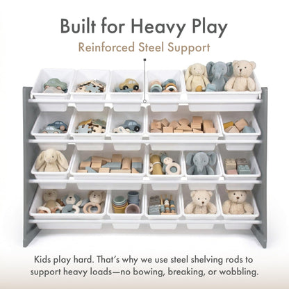 Humble Crew Toy Storage Organizer with 20 Removable Storage Bins for Kids Playroom, 4-Tier Toddler Toy Organization and Storage, Natural/White