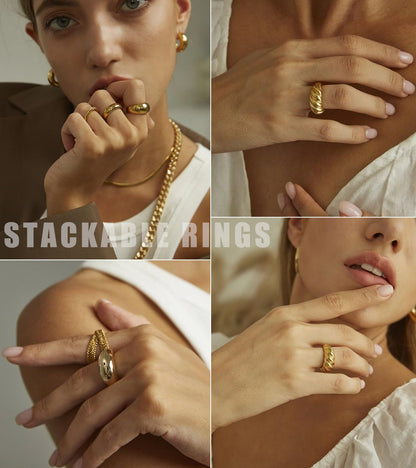 YEEZII Chunky Gold Rings for Women Non Tarnish, 18K Gold Plated Stackable Thumb Ring, Statement Women Rings Set
