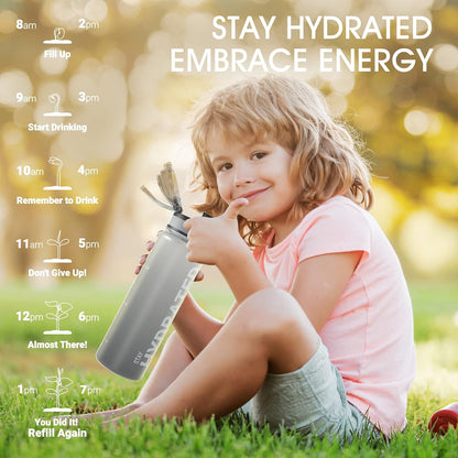 Sahara Sailor Trinkflasche, 950ml Motivations-Sportflasche mit Zeitmarkierung – Trinkzeiten – Tritan, BPA-frei, weite Öffnung auslaufsicher, Fast-Flow-Technologie mit Reinigungsbürste (1 Flasche)