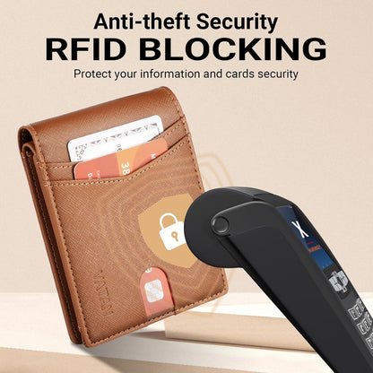 VATAN Herren Slim Wallet RFID Schutz Leder Kreditkartenetui für 15 Karten, Bifold Minimalistisches Dünnes Portemonnaie mit 2 Ausweisfenstern und Geldscheinfach, mit Geschenkbox (Carbon Fiber Schwarz)