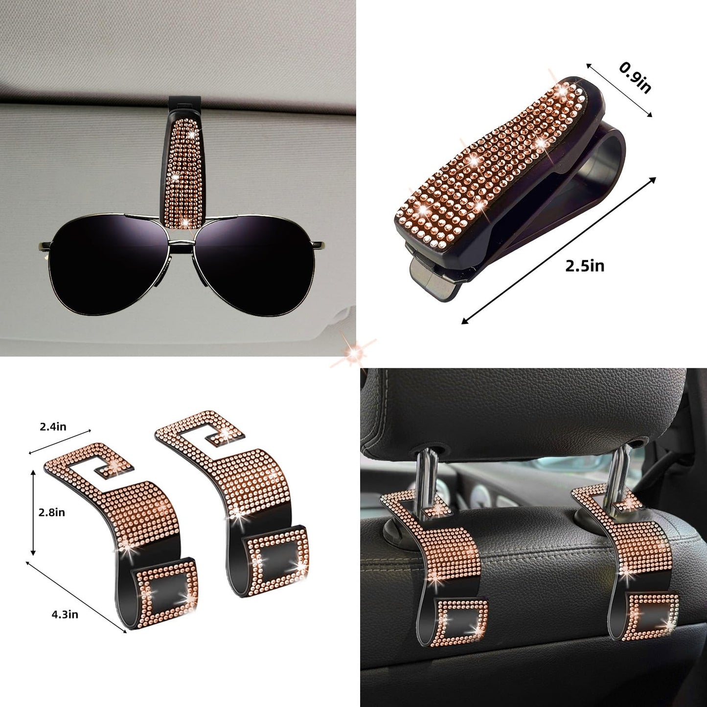 NBTEPEM 27-Piece Bling Car Accessories Set - Universal Fit Steering Wheel Covers, License Plate Frames, Phone Holder, Car Fast Charger, Coasters (Pink)