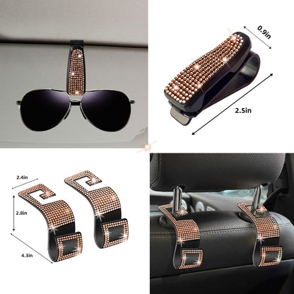 NBTEPEM 27-Piece Bling Car Accessories Set - Universal Fit Steering Wheel Covers, License Plate Frames, Phone Holder, Car Fast Charger, Coasters (Pink)