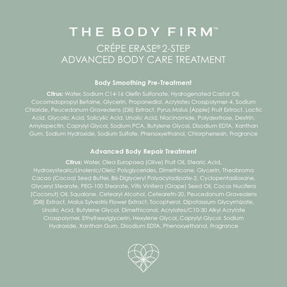 BODY FIRM Crepe Erase 2-Step Treatment, Anti-Aging Skin Care, Firming Moisturizer Cream + Body Exfoliating Pre-Treatment, Supports Wrinkle, Crepe Skin, Collagen