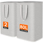 Lifewit 2 Pack Laundry Basket 80L Each, Collapsible Clothes Hamper with Reinforced Handles, Freestanding Waterproof Design for Bedroom and Laundry Room, Grey 160L Total