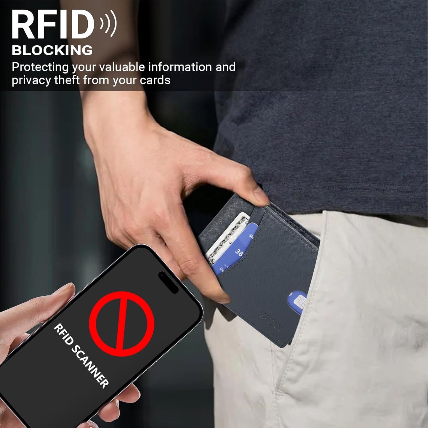 VATAN Herren Slim Wallet RFID Schutz Leder Kreditkartenetui für 15 Karten, Bifold Minimalistisches Dünnes Portemonnaie mit 2 Ausweisfenstern und Geldscheinfach, mit Geschenkbox (Carbon Fiber Schwarz)