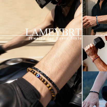 6 mm Böses Auge Armband aus schwarzen Kristallen – verstellbares Set aus Natursteinen für Herren und Damen, Schutzamulett als Geschenk für den Alltag/Geburtstag/Jahrestag