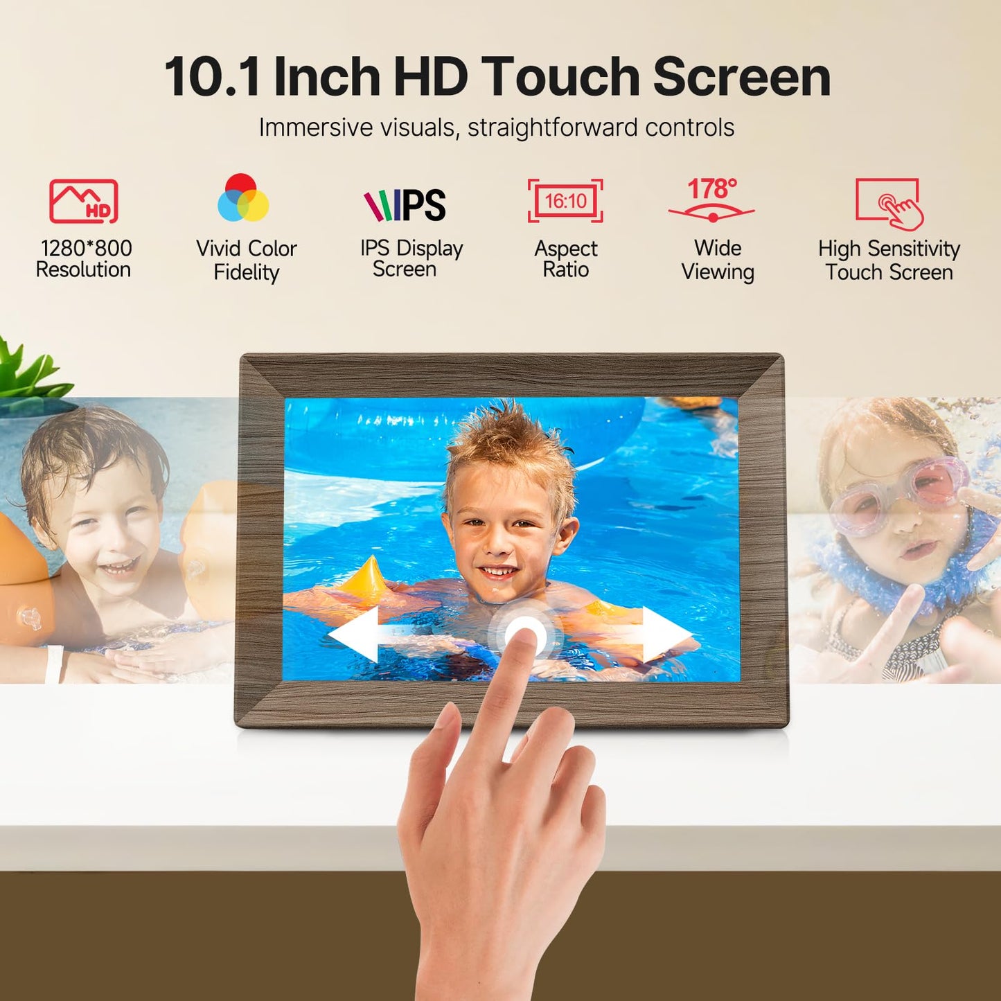 Frameo 10.1 Inch WiFi Digital Picture Frame, Smart Cloud Electronic Photo Frame with HD IPS Touch Screen Slideshow 32GB Memory Auto-Rotate Wall Mount, Share Photos/Videos from Phone - Gifts for Mom
