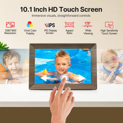 Frameo 10.1 Inch WiFi Digital Picture Frame, Smart Cloud Electronic Photo Frame with HD IPS Touch Screen Slideshow 32GB Memory Auto-Rotate Wall Mount, Share Photos/Videos from Phone - Gifts for Mom