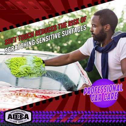 AIDEA Car Wash Mitt Microfiber, 2PK Scratch Free Lint-Free, Premium Chenille Microfiber Mitt Car Wash Brush, Green, Regular Size 7.12''X10.14''