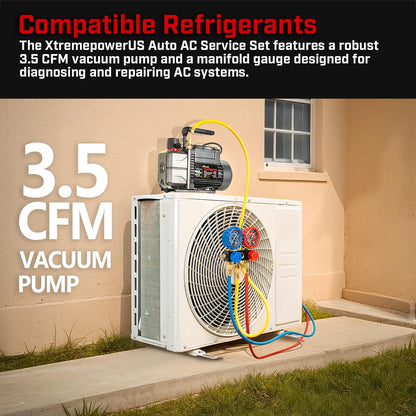 XtremepowerUS 3CFM 1/4HP Vacuum Pump HVAC R134a, R12, R22, R410a, A/C Refrigeration R134 Can Tap Adapter, R134 Quick Connector AC Manifold Gauge Air Conditioner Oil Bottle w/Bag