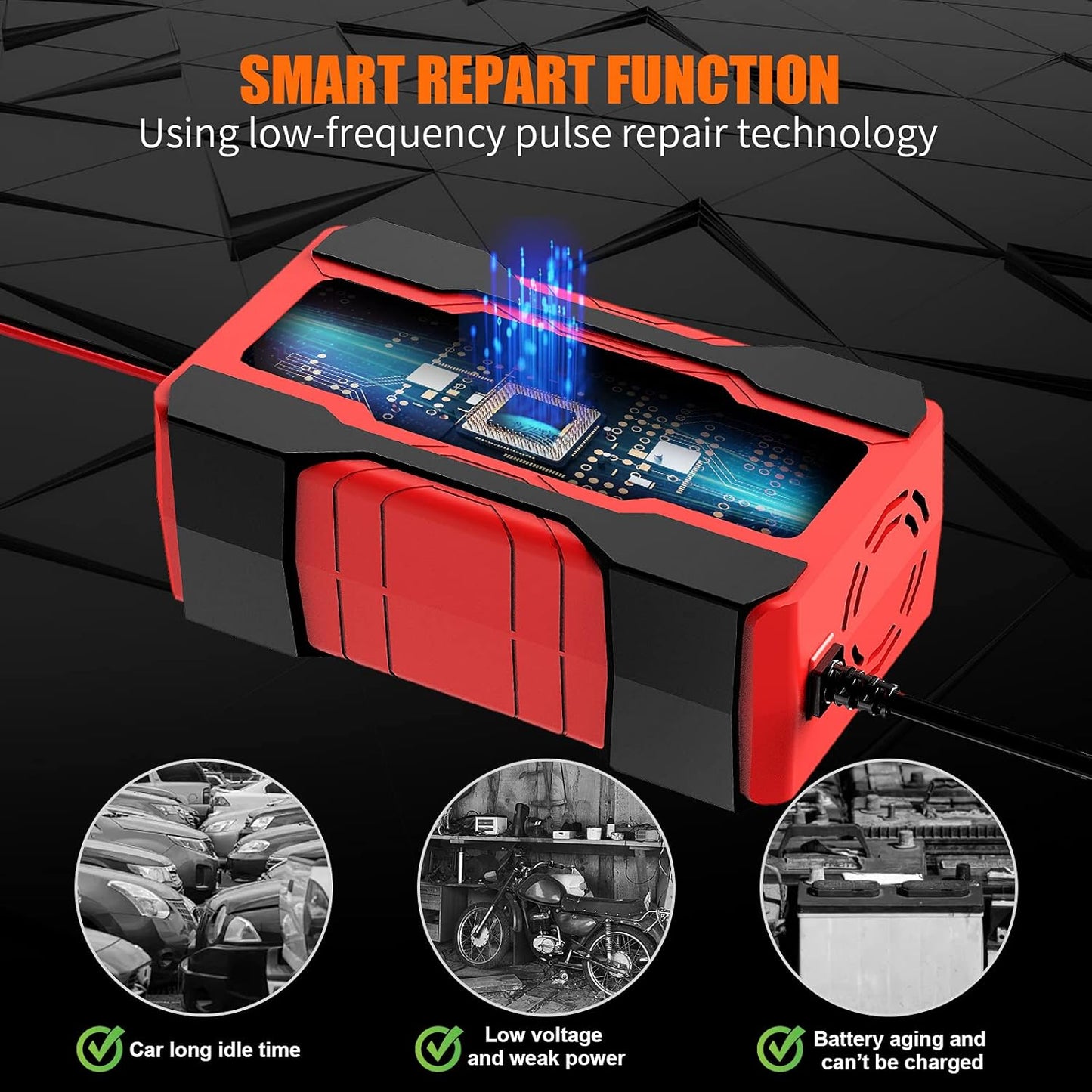 YONHAN Batterieladegerät 10 A 12 V und 24 V vollautomatisches Smart-Autobatterieladegerät, Batterieladeerhaltungsgerät und Batterieentsulfatierer mit Temperaturkompensation