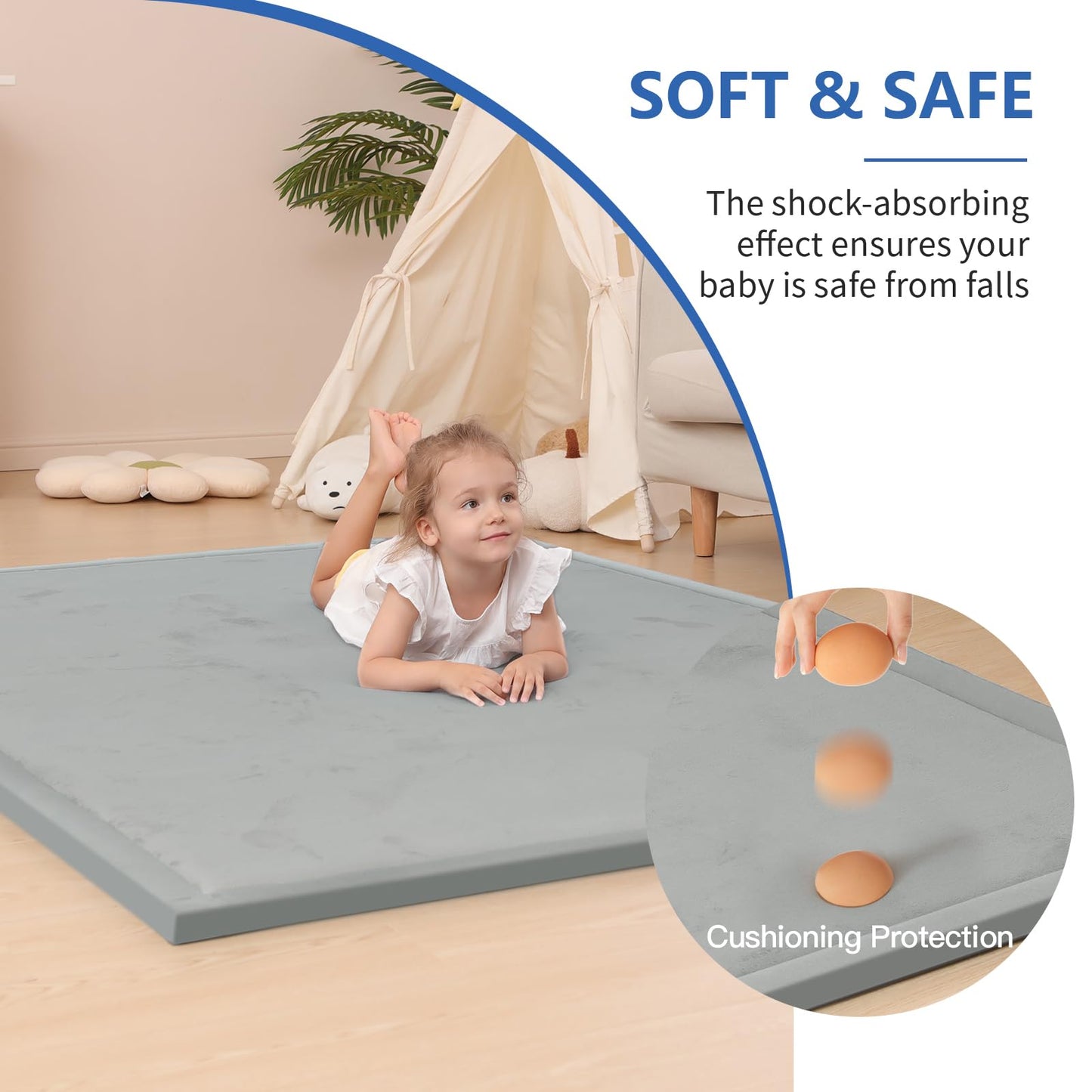 Huloo Sleep Ultra Soft Baby Spielmatte für den Boden, 3,3 cm dicke Elasti-Foam 127x127 cm Laufgittermatte für Kleinkinder, rutschfeste Rückseite, sicher zum Krabbeln und für die Bauchlage, Tatami-Stil (Dunkelgrau)