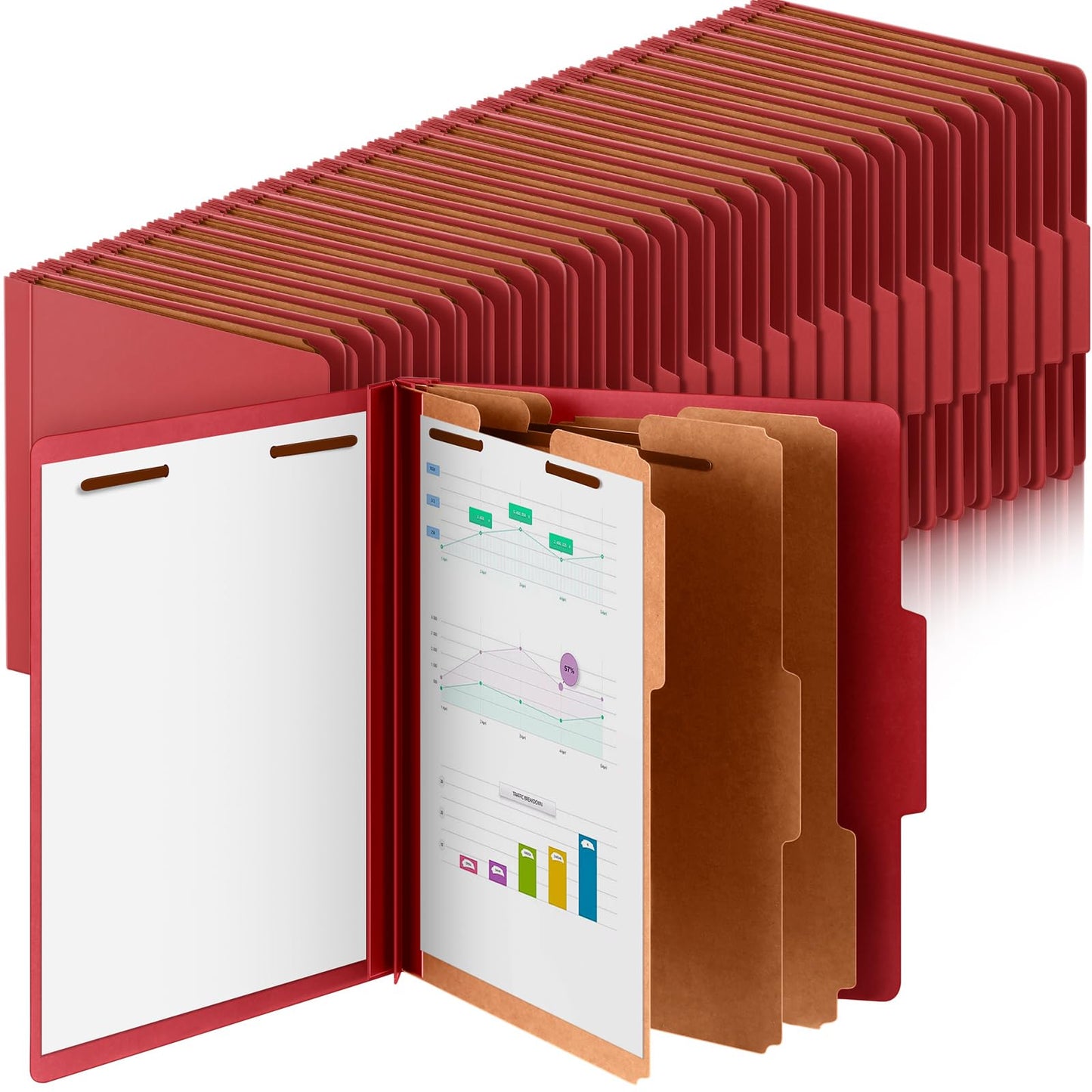 Skyygemm 60 Pcs Classification Folders Letter Size, 3 Divider Pressboard File Folder with Fasteners, Expanding File Organizer Bulk for Documents, Projects, Reports, School Teacher, Office (Orange)