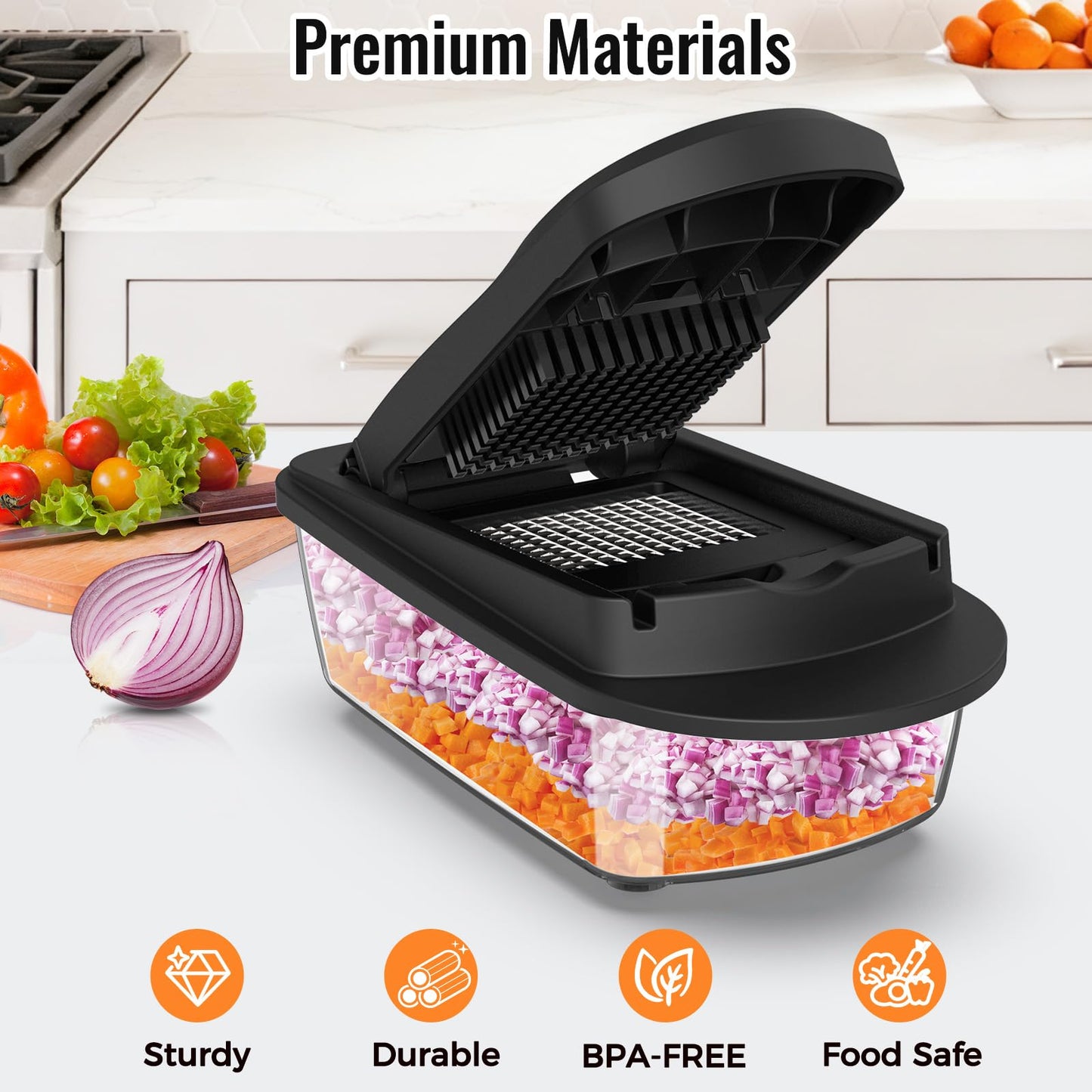 8 Blade All-in-1 Vegetable Chopper Mandoline Slicer with Container, Food Chopper, Onion Chopper, Veggie Cutter for Salad, Kitchen Gadgets Accessories Essentials, White