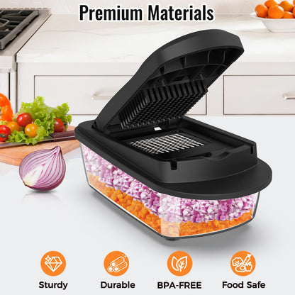 8 Blade All-in-1 Vegetable Chopper Mandoline Slicer with Container, Food Chopper, Onion Chopper, Veggie Cutter for Salad, Kitchen Gadgets Accessories Essentials, White