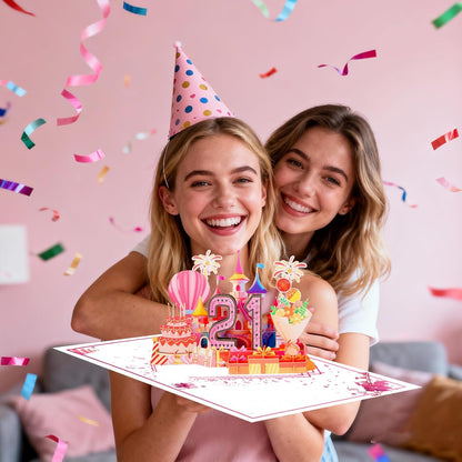 21st Birthday Card,3D Pop Up Funny 21st Birthday Decorations for Girls Granddaughter Sister,Happy 21 Year Old Birthday Gift for Daughter,Great 21Year Old Gifts Idea for Her,Jumbo Rose Glod In 2005