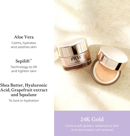 PRAI Ageless Throat & Decolletage Intensive Gold Creme 50ml - Real 24K Gold - Anti-Ageing, Anti-Wrinkle Brightening Skincare Cream - Hydrates & Firms Skin - Neck Moisturiser with Hyaluronic Acid