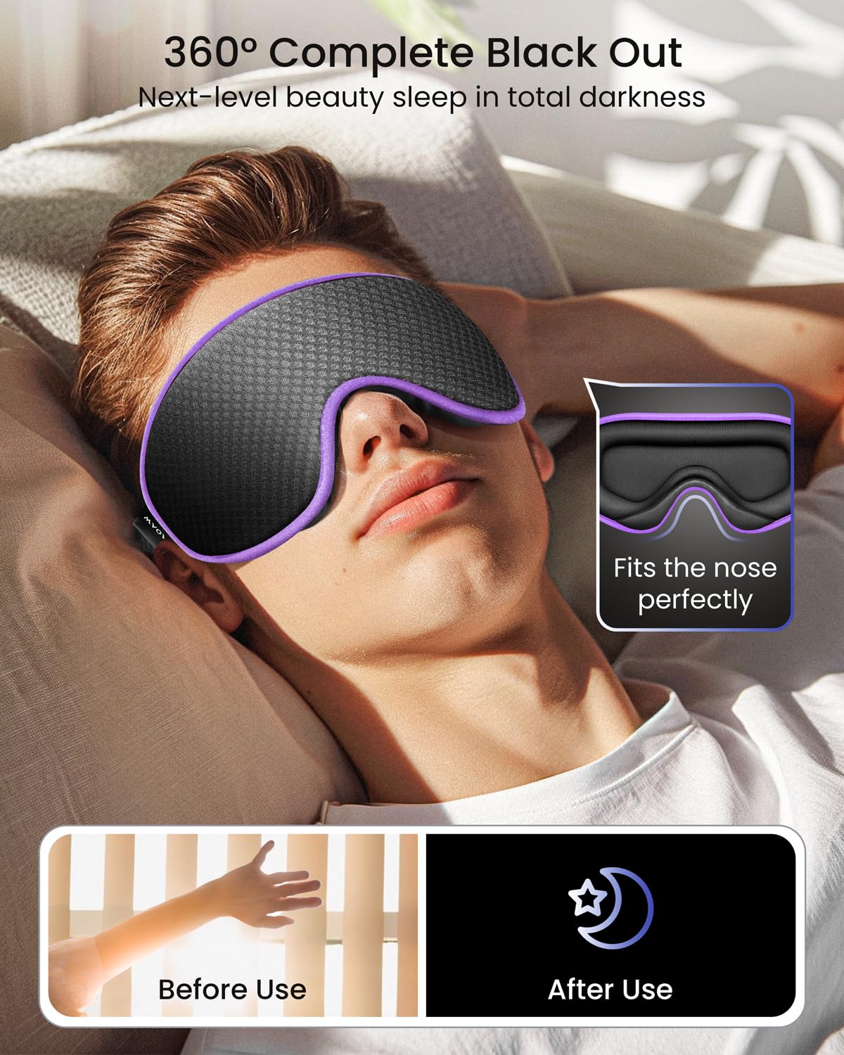 WAOAW Schlafmaske für Damen und Herren: Verdunkelungs-Augenmasken zum Schlafen – 3D atmungsaktive, weiche, bequeme Augenmaske für Reisen – verstellbare, lichtblockierende Nachtmasken zum Schlafen