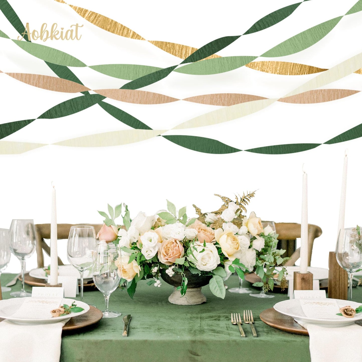 AOBKIAT Decoraciones para Fiesta de Bodas, 5 Rollos de Serpentinas de Papel Crepé Color Verde Oliva Caqui para Bodas Boho Verdes, Cumpleaños, Despedidas de Soltera/Bebé