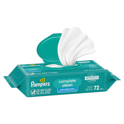Pampers Baby-Feuchttücher, Complete Clean, Baby Fresh Duft, reinigt sanft von Kopf bis Fuß, 216 Stück (3 Packungen mit wiederverschließbarem Deckel)